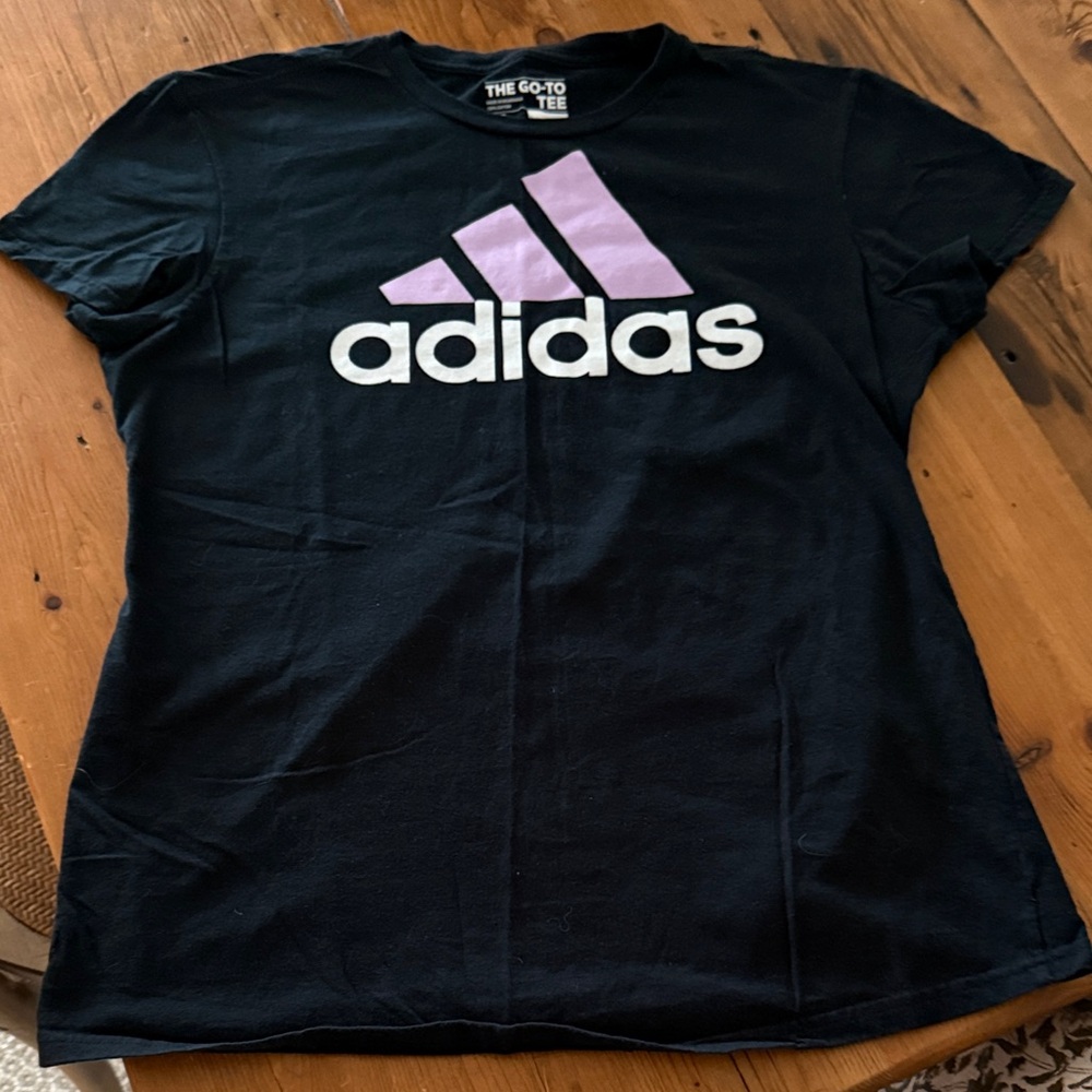 Adidas Black Tee with Lavender Logo